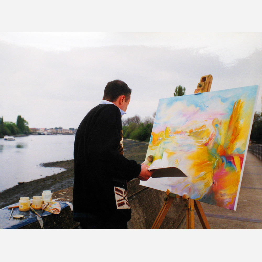 Stephen B. Whatley painting The River Thames from Barnes, London -1998