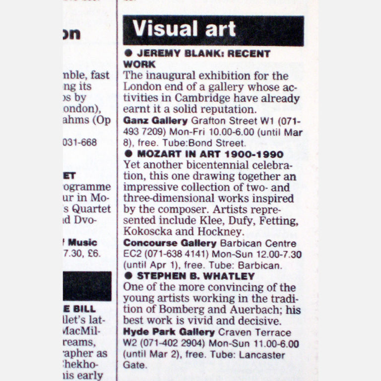 Stephen B Whatley Review by Tim Hilton - The Guardian - 18 February 1991