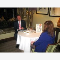 Artist Stephen B Whatley entertaining guests at The Capital Hotel London SW3 UK - October 2014