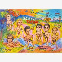 Hollywood's Tarzan - A Cartoon Tribute. (Ink & coloured pencil on paper). 2006-2008 by Stephen B Whatley Estate of Denny Miller , Nevada USA